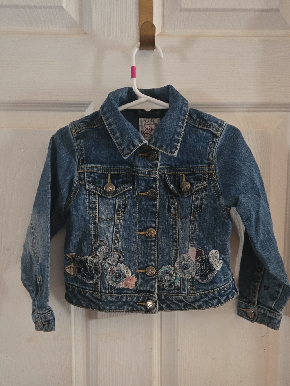 Place Girls' Denim Jacket with Floral Appliqués